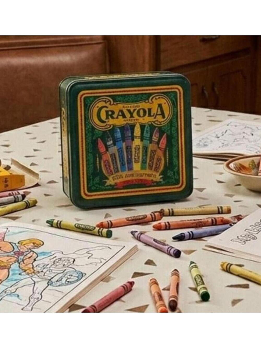 Vtg 1993 Crayola 90th Anniversary Tin Retro Nursery Decor Crayon Storage Box
